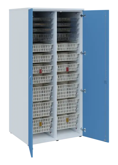 EUROMEDICA D - 90 skříň léková boxová, 2-dveřová, 1950x900x735, korpus bílý, dvířka pastelově modrá